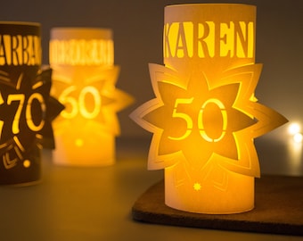 50th sustainable birthday decorations farolito personalised Star luminary 50th Birthday Party Table Decoration,  50th Centrepiece, 50th