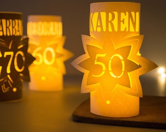 Personalised 50th Birthday Luminary, Star Decoration, Sustainable Party Centrepiece