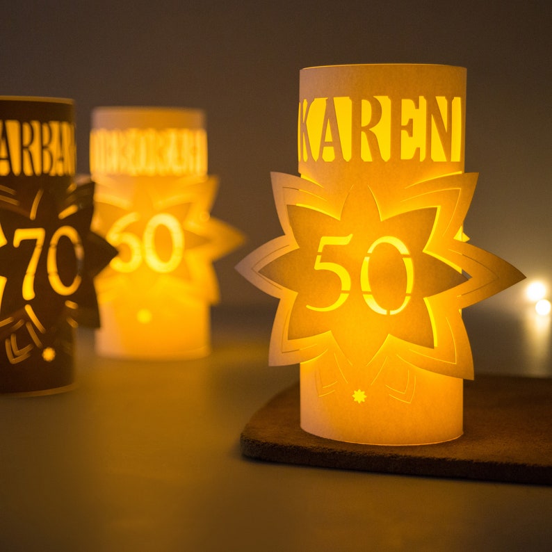 50th sustainable birthday decorations farolito personalised Star luminary 50th Birthday Party Table Decoration, 50th Centrepiece, 50th image 1