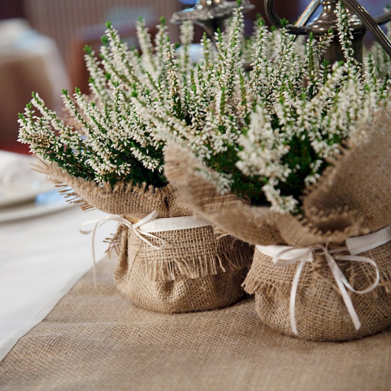 small size floral centrepiece perfect favour idea Burlap wedding plant wrap