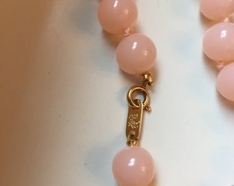 Vintage Pink Beaded Necklace, Signed "just for you"