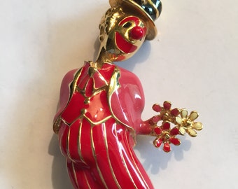 Clown, Pin, Brooch, Enamel, Vintage