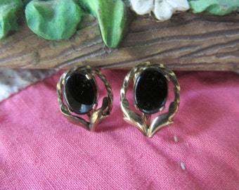 Earrings, Signed, Art Deco,"DCE",  Black Onyx Stone,