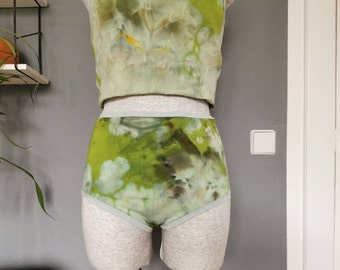 Grüne Highwaist Unterhose mit Batikmuster Hochgeschnittene Unterwäsche Tie Dye Taillenslip