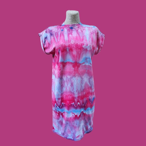 Festival Dress Tie Dye Pink and Blue Tie and Dye Dress Size S Cotton Batik Beach Dress Festival Clothing Tie Dye