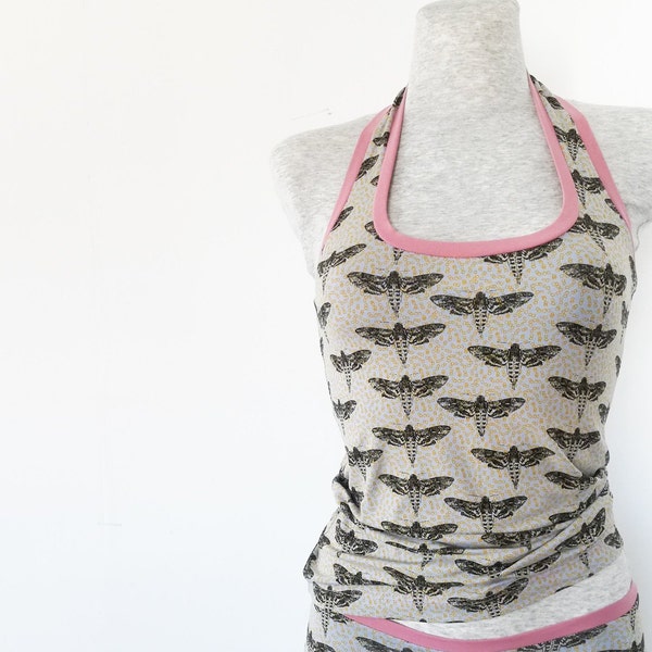 Neckholder Top with Moth Pattern