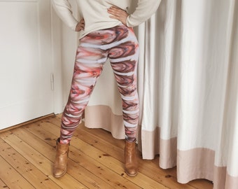 Tie Dye Leggings Brown and Peach Ice Dye Yoga Pants Sport Leggings