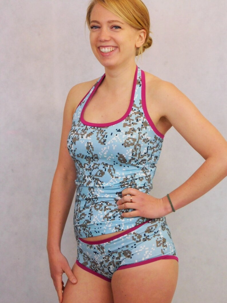 Halter Top and Panties with Baby Blue Graphic Pattern