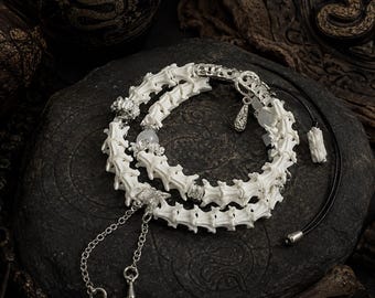 Genuine Snake Bone Bracelet, Silver-Tone Accents, Adjustable Boho Jewelry