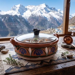 Clay Cooking Pot with Glass Lid | Terracotta Earthenware Cookware Hand Painted
