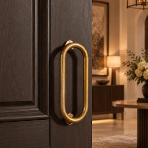 Handmade Solid Brass Door Pull Handle, Long Oval Antique Finish, Moroccan Crafted Hardware