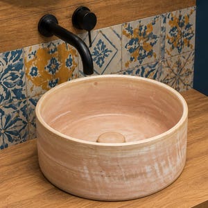 Handmade Beige Rectangular Ceramic Vessel Sink – 45x25x12CM