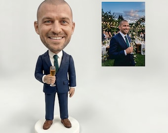 Custom Bobblehead Figurine: Handmade Polymer Clay Gentleman Sculpture (7.5 inches)