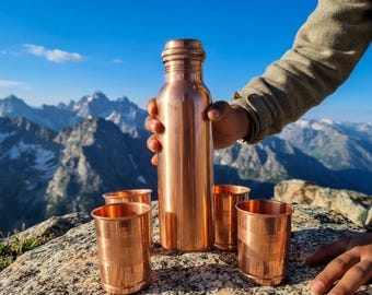 100% Pure Hammered Copper Water Bottle 1 Litre - Ayurvedic Detox Bottle | Handmade Leak Proof Yoga Wellness Flask Gift for Him & Her