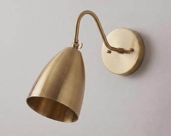 Mid Century Modern Wall Sconce, Brushed Brass, Adjustable Wall Light