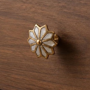 Brass & Pearl Flower Cabinet Knob, Vintage Floral Drawer Hardware
