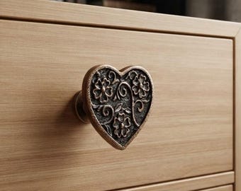 Bronze Floral Heart Metal Knob Door Drawer Pull Kitchen Cabinet Dresser Handle