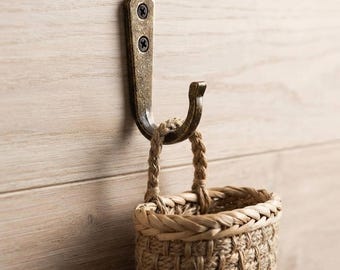 4 J-Shaped Cast Iron Wall Hooks, Distressed Copper Finish, Industrial Storage (Set of 4)
