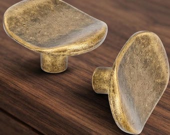 Antique Brass Oval Cabinet Knob, Minimalist Flat Face Furniture Hardware