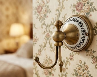 Vintage Porcelain Wall Hook, Rustic Metal Towel Holder, Farmhouse Entryway Coat Hanger