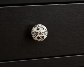 Hand Painted Ceramic Cabinet Knob: Grey Floral Vintage Style