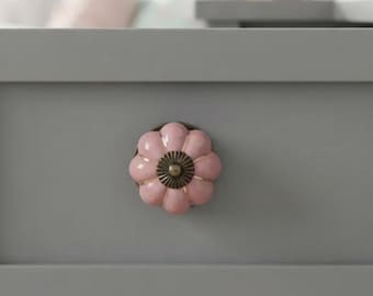 Pink Ceramic Pumpkin Cabinet Knob, Zinc Alloy Hardware, Cottagecore Furniture Accent
