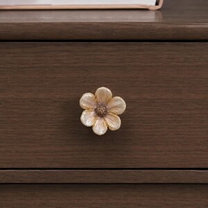 Pink Flower Cabinet Knob, Pearlescent Enamel Gold Drawer Pull, Decorative Furniture Handle