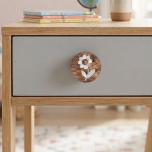 Cottagecore Floral Wood Knob, Iridescent Flower Cabinet Pull, Nursery Furniture Decor