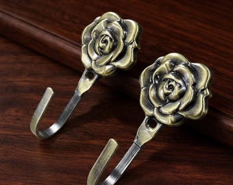 2-pack Hand Forged Iron Dogwood Flower Hook – Rustic Farmhouse Metal Decor