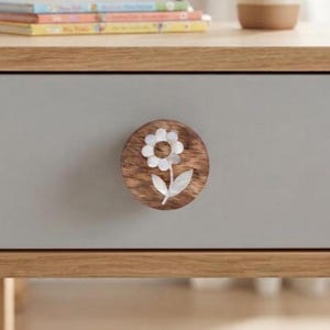 Cottagecore Floral Wood Knob, Iridescent Flower Cabinet Pull, Nursery Furniture Decor