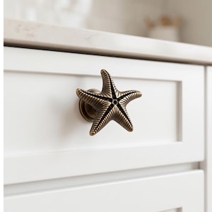 Starfish Cabinet Knob, Antique Bronze Drawer Pull, Coastal Beach House Hardware