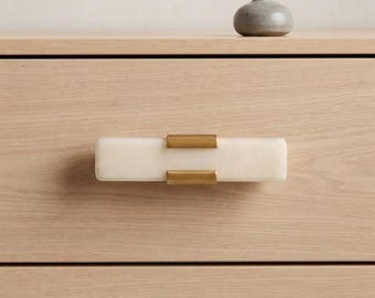White Rectangle Marble Knob Door Drawer Pull Kitchen Cabinet Dresser Handle