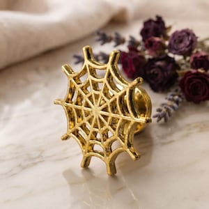 Gold Spider Web Cabinet Knob: Gothic, Witchy Furniture Hardware Handle