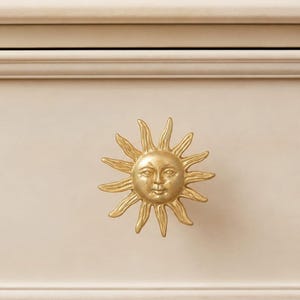 Gold Sun Face Cabinet Knob, Boho Celestial Furniture Hardware (2.13" H x 2.13" W)