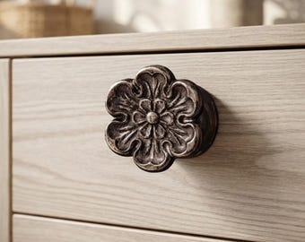 Black Metal Flower Knob Door Drawer Pull Kitchen Cabinet Dresser Handle
