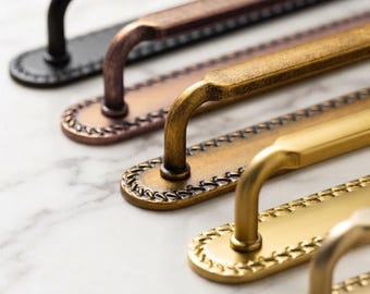Antique Bronze Backplate Handles, 2-Pack Dresser Pulls, Kitchen Cabinet Hardware