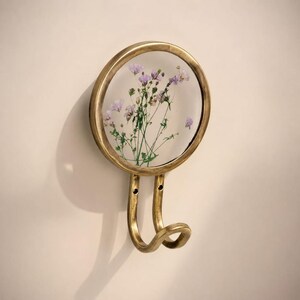 Purple Floral Metal Wall Hook – Gold Decorative Hanger, Cottagecore Decor