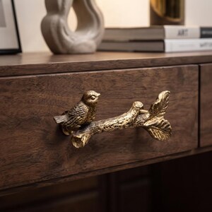 Bird Branch Cabinet Handle, Gold Black Metal Drawer Pull, Rustic Farmhouse Cabinet Hardware, Furniture Handle
