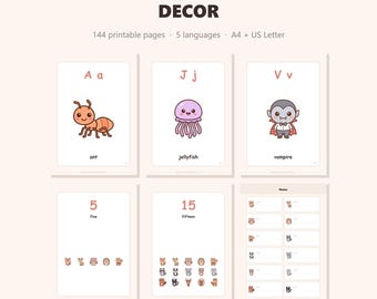 Klassenzimmer Deko Set zum Ausdrucken, 156 Seiten, Alphabet Poster Geburtstagskalender Namensschilder, Kindergarten Grundschule