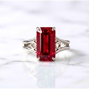 Ruby Statement Ring, Lab-Grown 12x16mm Rectangular Emerald Cut Gemstone