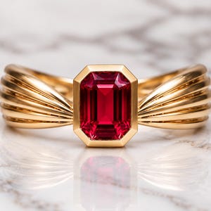 Ruby Octagon Ring, Lab-Grown 10x14mm, Gold-Plated 925 Sterling Silver