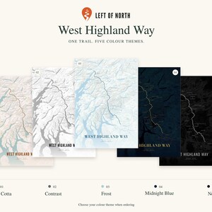 West Highland Way Map Print, Scotland Hiking Trail Art (Unframed)