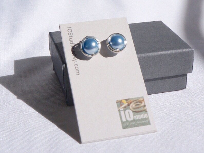 Light Blue Swarovski Pearl Stud Earrings Hypoallergenic Ear Etsy