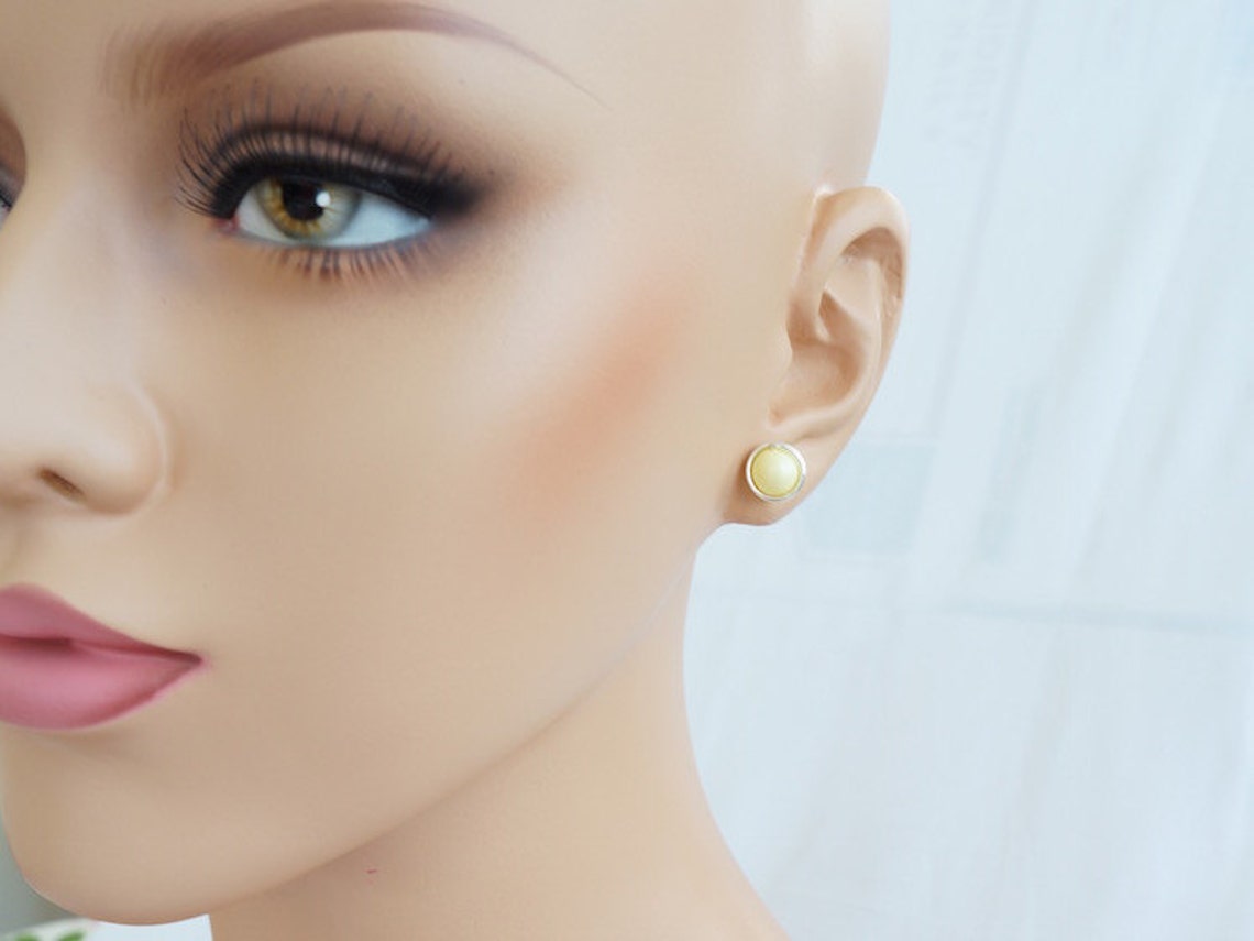 Pastel Yellow Pearl Stud Earrings Light Yellow Earrings Etsy