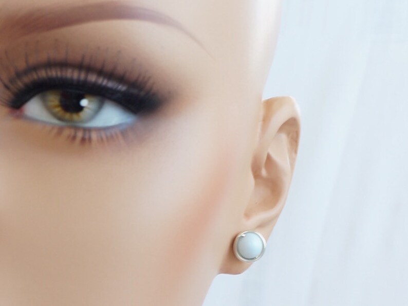 Pastel Blue Pearl Stud Earrings Baby Blue Earrings Wire Etsy