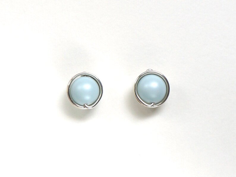 Pastel Blue Pearl Stud Earrings Baby Blue Earrings Wire Etsy