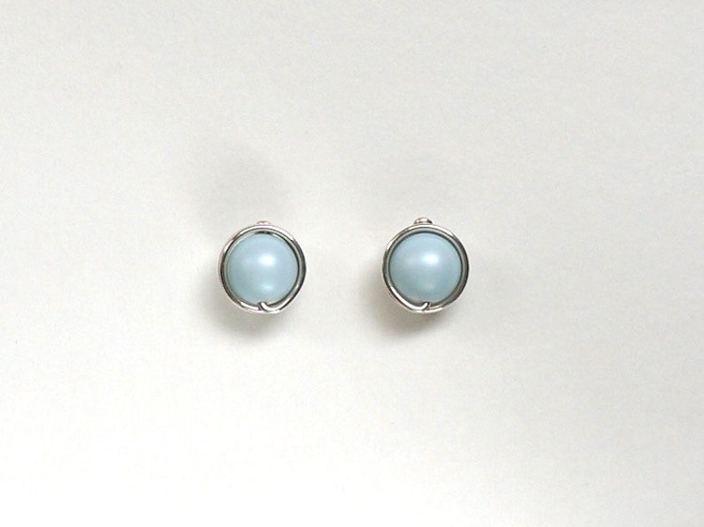 Pastel Blue Pearl Stud Earrings Baby Blue Earrings Wire Etsy