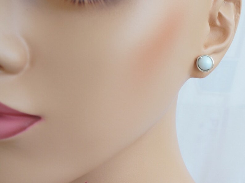 Pastel Blue Pearl Stud Earrings Baby Blue Earrings Wire Etsy