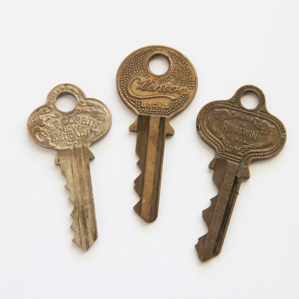 Vintage Keys Lot - Ornate Door Keys Russwin Double Dragon Head, Corbin and Clinton Lock Co 1940s