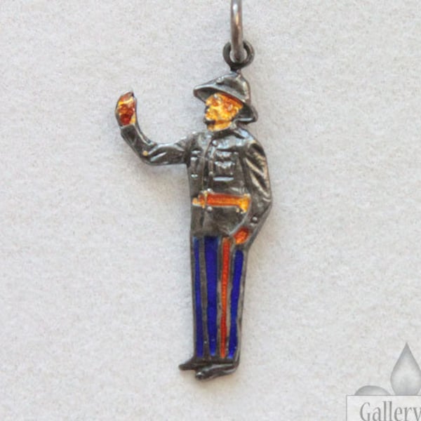 Vintage TLM Sterling Charm Thomas L Mott England Sterling Silver Charm with Enamel - Bermuda Police Officer